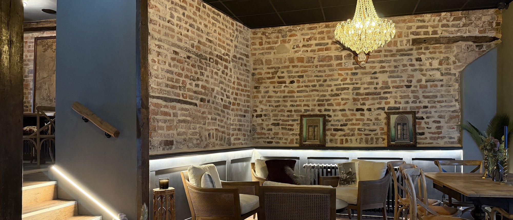 Café and wine bar fit-out — feature lighting, discreet compliance
